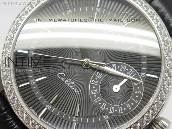 Cellini Date BP Maker SS Diam Bezel Black Dial on Black Leather Strap - Image 4