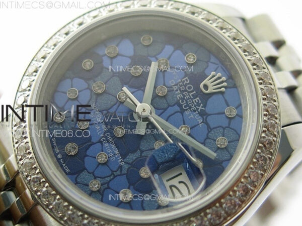 Datejust 28mm 279179 SS/Crystals APSF Best Edition Blue Flowers Dial on SS Jubilee Bracelet NH05 - Image 4