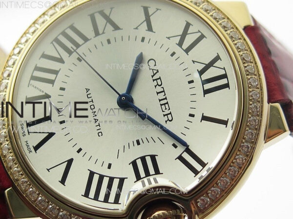 Ballon Bleu 36mm Diamonds Bezel RG K3F 1:1 Best Edition White Textured Dial On Red Leather Strap A076 - Image 4