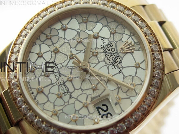 DateJust 31mm 278274 RG Crystals Bezel GMF Best Edition Silver Flowers Crystals Dial on RG President Bracelet A2824 - Image 4