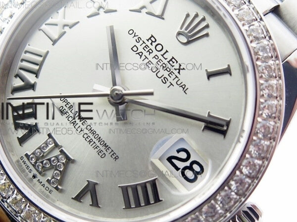 Datejust 31mm 278275 SS Crystals bezel BP Best Edition Silver Roman Markers Dial(@6 Crystal Marker) on SS President Bracelet - Image 4