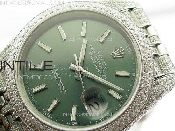 DateJust 41 126334 Full Paved Diamonds BP Best Edition Green Dial Sticks Markers on Jubilee Bracelet A2824 - Image 4