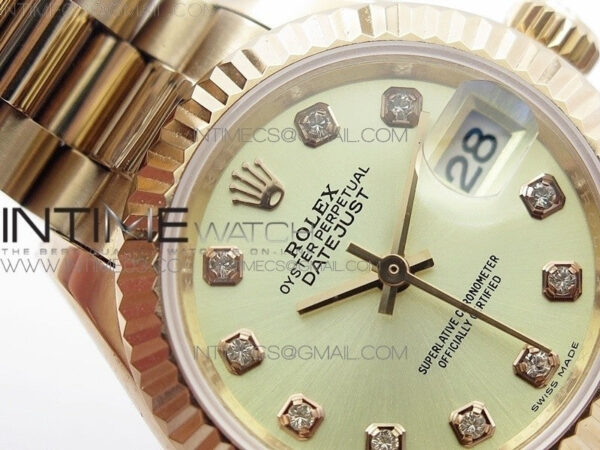 DateJust 28mm RG Diamond Bezel BP Best Edition White Rose gold Dial on RG Bracelet ETA2671 - Image 4