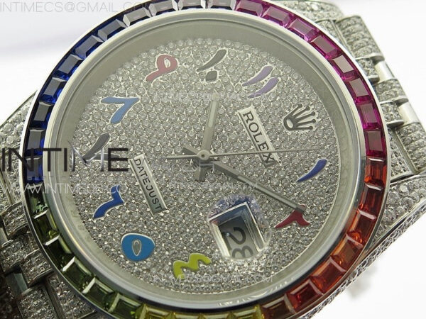 DateJust 41 126300 Full Paved Diamonds Rainbow 904 GSF Best Edition Diamonds Dial Arabic Markers on Jubilee Bracelet VR3235 - Image 4