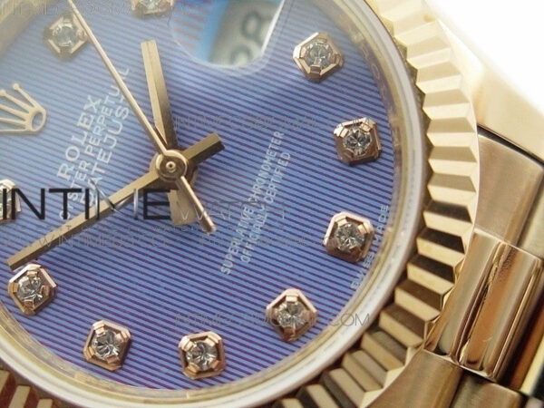 DateJust 28mm RG Diamond Bezel BP Best Edition Blue Textured Dial on RG Bracelet ETA2671 - Image 4