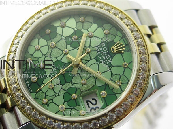 DateJust 31mm 278274 904L SS/YG Crystals Bezel GMF Best Edition Green Flowers Crystals Dial on 904L SS/YG Jubilee Bracelet A2824 - Image 4