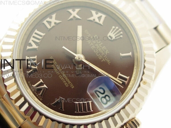 DateJust 28mm RG Diamond Bezel BP Best Edition Brown Dial Roman Markers on RG Bracelet ETA2671 - Image 4
