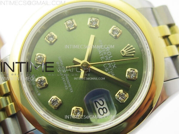Datejust 28mm 279173 Smooth Bezel SS/YG APSF Best Edition Green Dial Crystals Markers on Jubilee Bracelet NH05 - Image 4