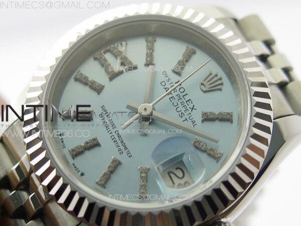 Datejust 28mm 279179 SS APSF Best Edition Ice Blue Dial Sticks Crystals Markers on SS Jubilee Bracelet NH05 - Image 4