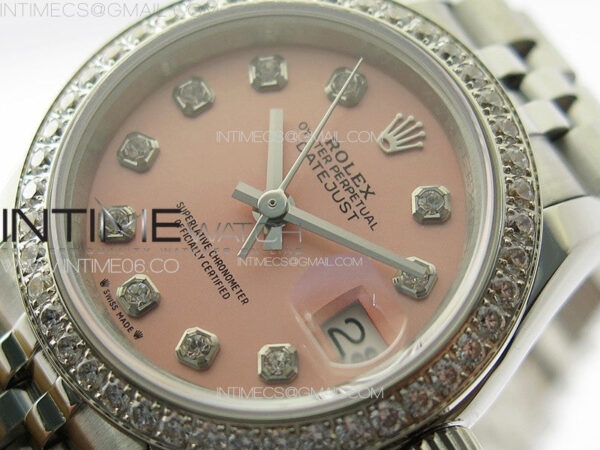 Datejust 28mm 279179 SS/Crystals APSF Best Edition Pink Dial Crystals Markers on SS Jubilee Bracelet NH05 - Image 4