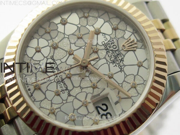 DateJust 31mm 278274 904L SS/RG GMF Best Edition Silver Flowers Crystals Dial on 904L SS/RG Jubilee Bracelet A2824 - Image 3