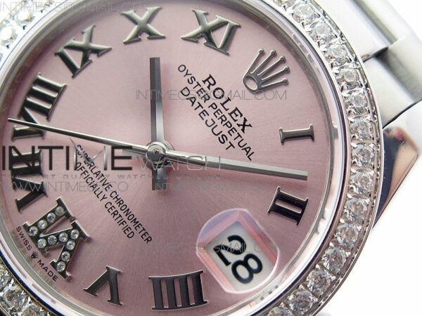 Datejust 31mm 278275 SS Crystals bezel BP Best Edition Pink Roman Markers Dial(@6 Crystal Marker) on SS President Bracelet - Image 4