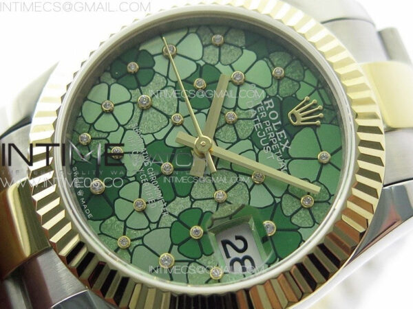 DateJust 31mm 278274 904L SS/YG GMF Best Edition Green Flowers Crystals Dial on 904L SS/YG Oyster Bracelet A2824 - Image 4