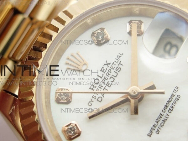 DateJust 28mm RG Diamond Bezel BP Best Edition White MOP Dial on RG Bracelet ETA2671 - Image 3