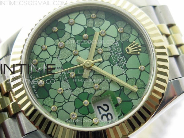 DateJust 31mm 278274 904L SS/YG GMF Best Edition Green Flowers Crystals Dial on 904L SS/YG Jubilee Bracelet A2824 - Image 4