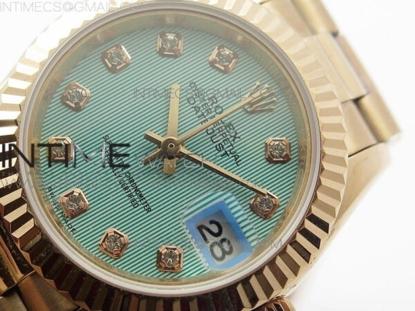 DateJust 28mm RG Diamond Bezel BP Best Edition Ice blue textured Dial on RG Bracelet ETA2671 - Image 4
