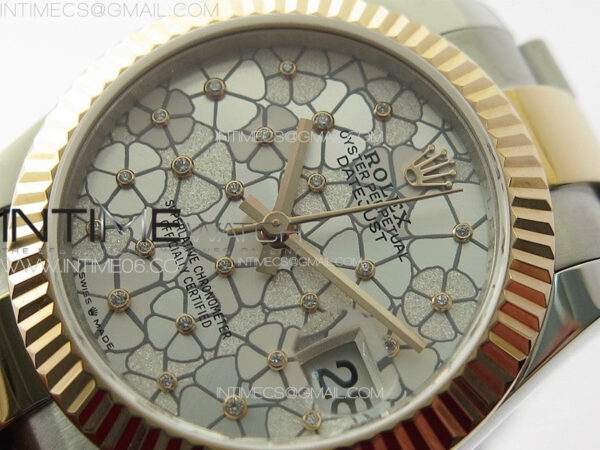 DateJust 31mm 278274 904L SS/RG GMF Best Edition Silver Flowers Crystals Dial on 904L SS/RG Oyster Bracelet A2824 - Image 3