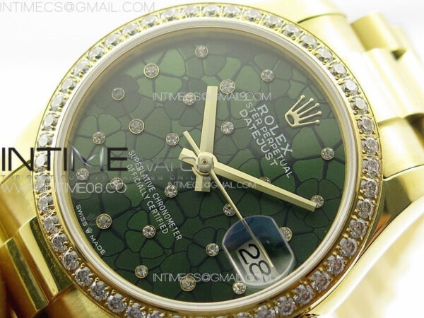 DateJust 31mm YG APSF Best Edition Green Flowers Crystals Dial on President Bracelet A2824 - Image 4