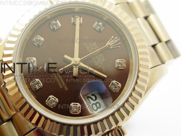 DateJust 28mm RG Diamond Bezel BP Best Edition Brown Dial on RG Bracelet ETA2671 - Image 3