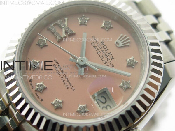 Datejust 28mm 279179 SS APSF Best Edition Pink Dial Stars Crystals Markers on SS Jubilee Bracelet NH05 - Image 4