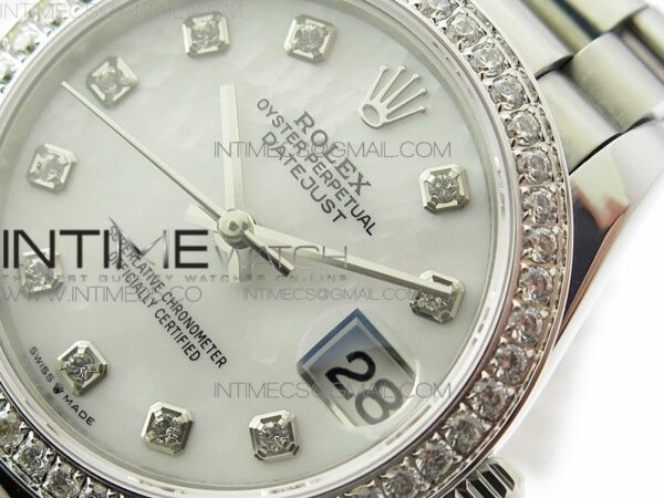 Datejust 31mm 278275 SS Crystal bezel BP Best Edition White Mop Dial(@6 Crystal Marker) on SS President Bracelet - Image 4
