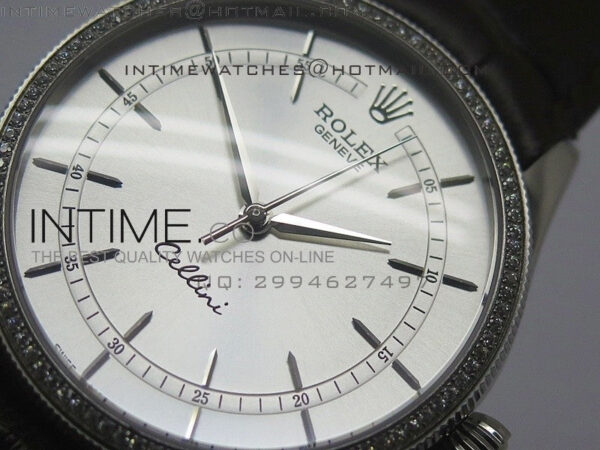 Cellini 50509 BP Maker SS Crystal Bezel Sliver Dial on Brown Leather Strap - Image 4
