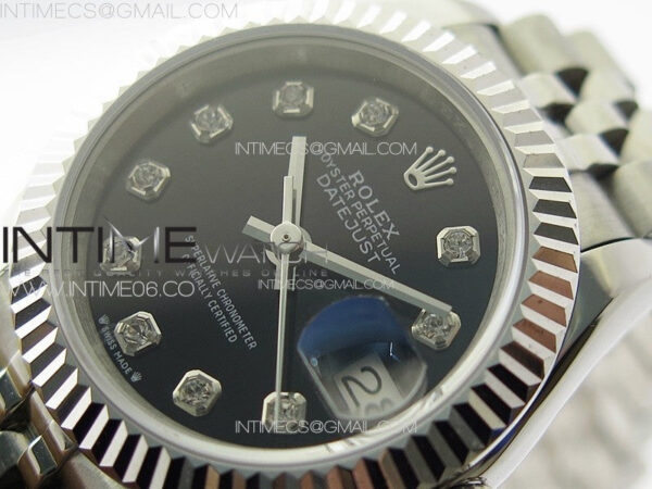 Datejust 28mm 279179 SS APSF Best Edition Black Dial Crystals Markers on SS Jubilee Bracelet NH05 - Image 4