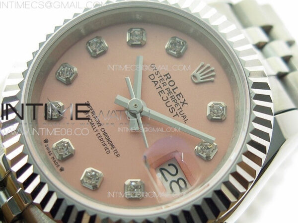 Datejust 28mm 279179 SS APSF Best Edition Pink Dial Crystals Markers on SS Jubilee Bracelet NH05 - Image 4