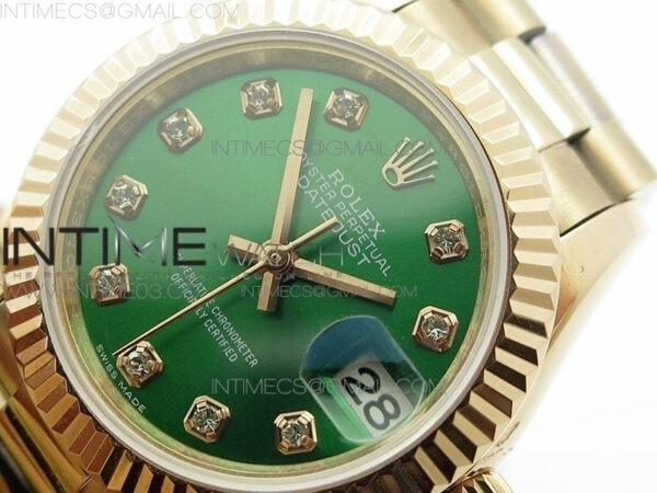 DateJust 28mm RG Diamond Bezel BP Best Edition Green Dial on RG Bracelet ETA2671 - Image 4