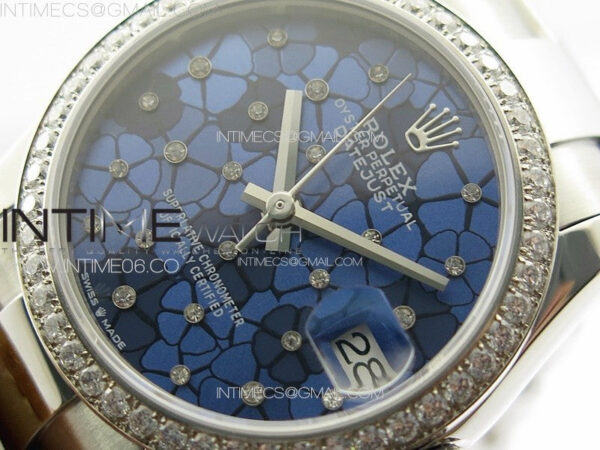 DateJust 31mm 72610 Crystals Bezel SS APSF Best Edition Blue Flowers Crystals Dial on Oyster Bracelet A2824 - Image 4