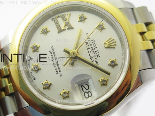 Datejust 28mm 279173 Smooth Bezel SS/YG APSF Best Edition White MOP Dial Star Crystals Markers on Jubilee Bracelet NH05 - Image 4