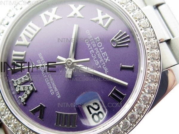 Datejust 31mm 278275 SS Crystals bezel BP Best Edition Purple Roman Markers Dial(@6 Crystal Marker) on SS President Bracelet - Image 5