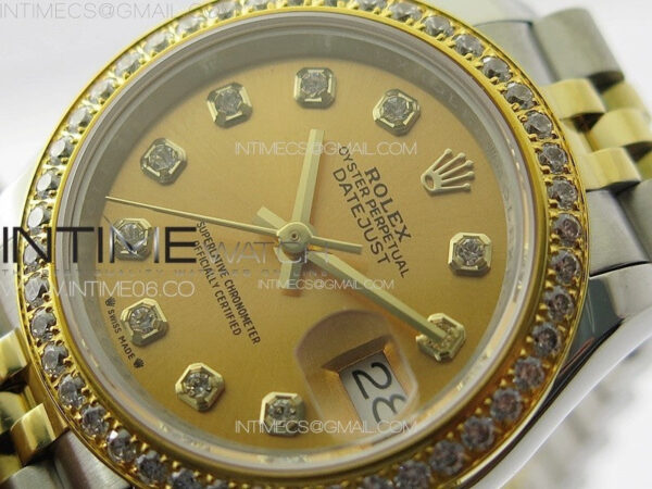 Datejust 28mm 279179 SS/YG APSF Best Edition Gold Dial Crystals Markers on SS/YG Jubilee Bracelet NH05 - Image 4