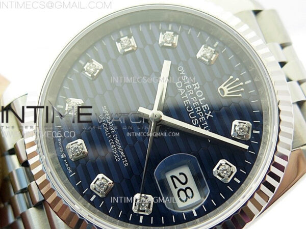 DateJust 36 SS 126234 VSF 1:1 Best Edition 904L Steel Blue Fluted Dial Diamonds Markers on Jubilee Bracelet VS3235 - Image 3
