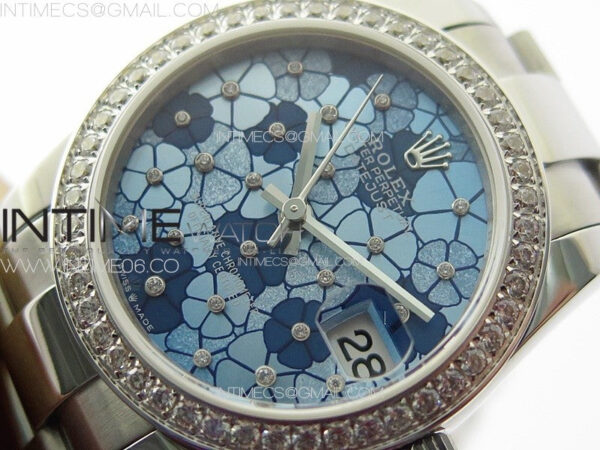 DateJust 31mm 278274 904L SS/Crystals Bezel GMF Best Edition Blue Flowers Crystals Dial on 904L Oyster Bracelet A2824 - Image 4