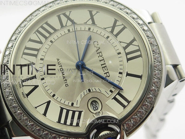 Ballon Bleu 42mm Diamonds Bezel SS K3F 1:1 Best Edition White Texture Dial on SS Bracelet A2824 - Image 4