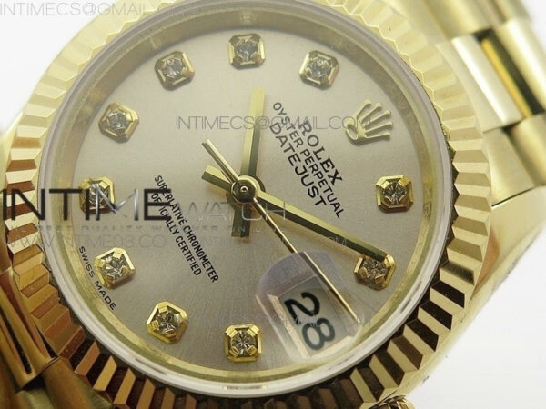 DateJust 28mm YG Diamond Bezel BP Best Edition White Silver Dial on YG Bracelet ETA2671 - Image 4