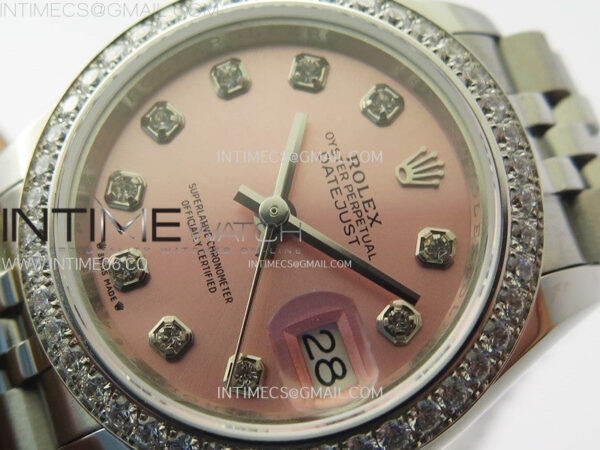 Datejust 28mm 279179 SS/Crystals Bezel APSF Best Edition Pink Dial Crystals Markers on SS Jubilee Bracelet NH05 - Image 4