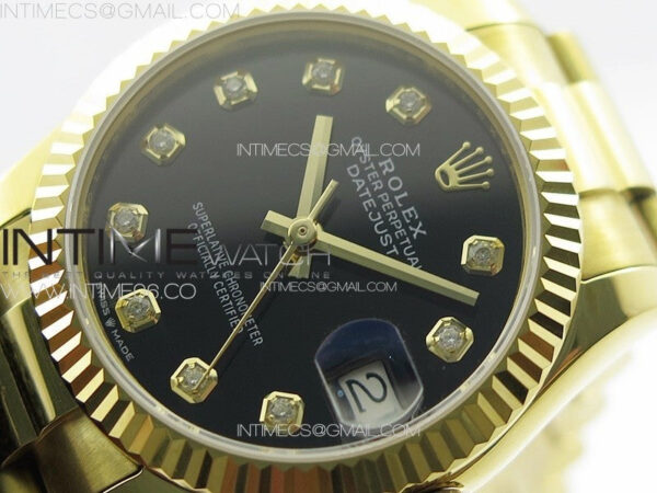 DateJust 31mm 178271 YG APSF Best Edition Black Dial Crystal Markers on President Bracelet A2824 - Image 4
