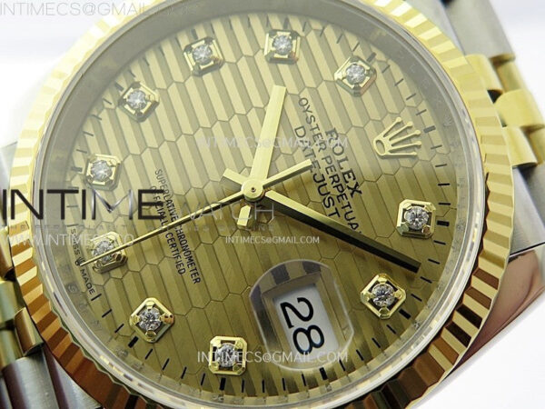 DateJust 36 SS 126233 904L SS/YG VSF 1:1 Best Edition Gold Fluted Dial Diamonds Markers on Jubilee Bracelet VS3235 - Image 4