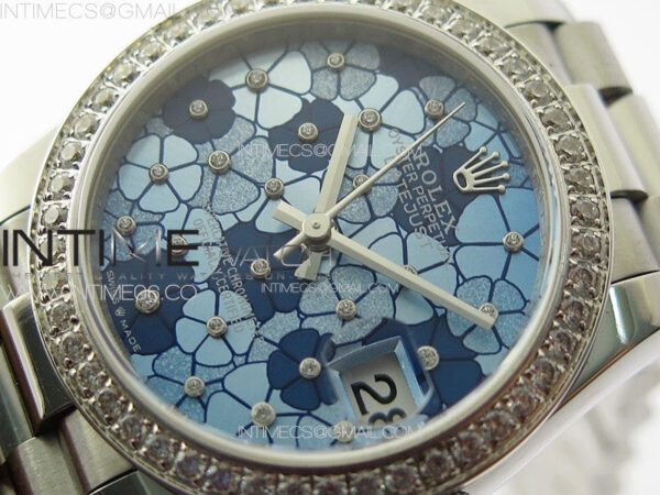 DateJust 31mm 278274 904L SS/Crystals Bezel GMF Best Edition Blue Flowers Crystals Dial on 904L President Bracelet A2824 - Image 4