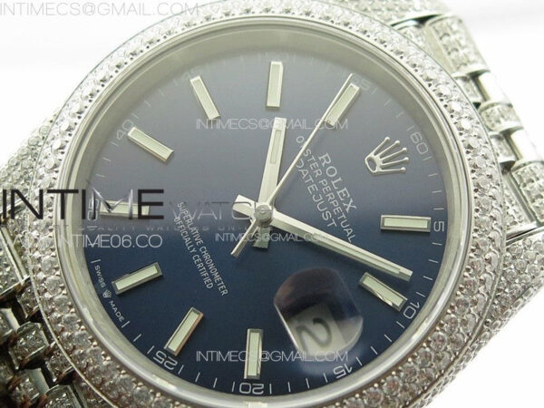DateJust 41 126334 Full Paved Diamonds BP Best Edition Blue Dial Sticks Markers on Jubilee Bracelet A2824 - Image 4