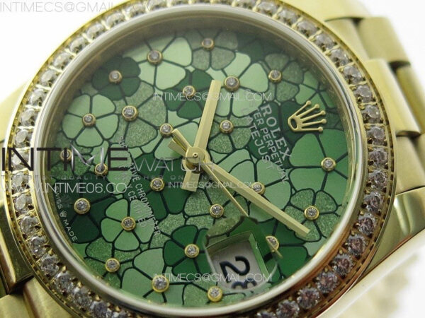 DateJust 31mm 278274 YG Crystals Bezel GMF Best Edition Green Flowers Crystals Dial on YG President Bracelet A2824 - Image 4