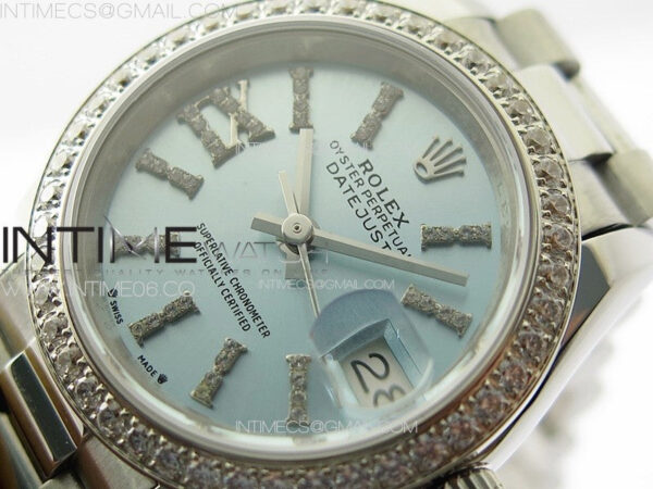 Datejust 28mm 279179 SS/Crystals APSF Best Edition Ice Blue Dial Sticks Crystals Markers on SS President Bracelet NH05 - Image 4