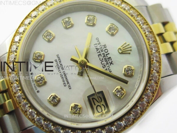 Datejust 28mm 279173 Crystals Bezel SS/YG APSF Best Edition Green Dial Crystals Markers on Jubilee Bracelet NH05 - Image 4