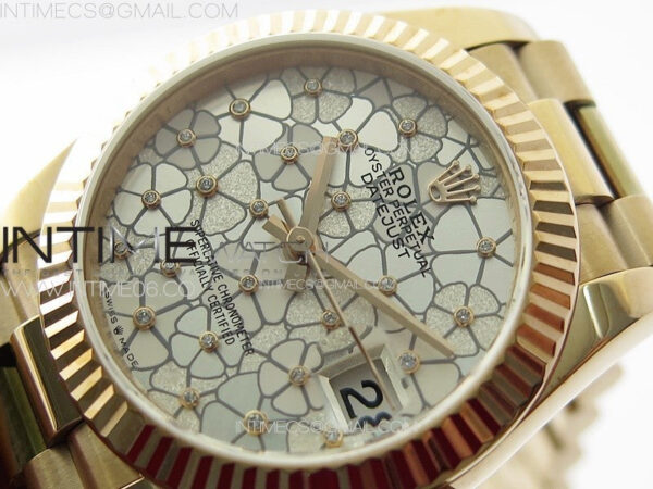 DateJust 31mm 278274 RG GMF Best Edition Silver Flowers Crystals Dial on RG President Bracelet A2824 - Image 4