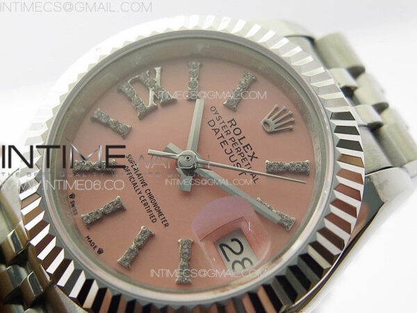 Datejust 28mm 279179 SS APSF Best Edition Pink Dial Sticks Crystals Markers on SS Jubilee Bracelet NH05 - Image 5