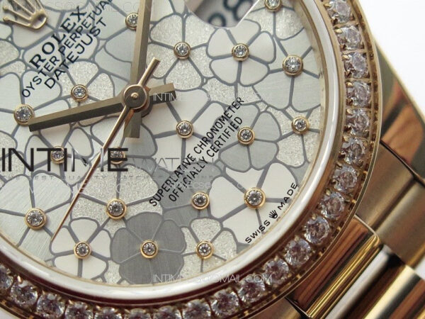 DateJust 31mm 278274 RG Crystals Bezel GMF Best Edition Silver Flowers Crystals Dial on RG President Bracelet A2824 - Image 5