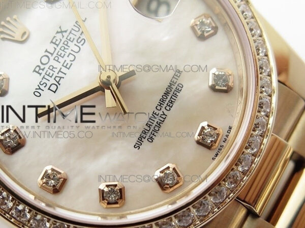 Datejust 31mm 278275 RG Dia Bezel BP Best Edition White MOP Crystal Markers Dial on RG President Bracelet - Image 5