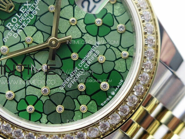 DateJust 31mm 278274 904L SS/YG Crystals Bezel GMF Best Edition Green Flowers Crystals Dial on 904L SS/YG Jubilee Bracelet A2824 - Image 5